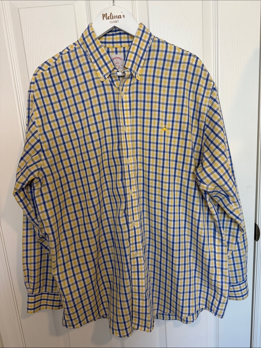 Brooks Brothers Yellow and Blue Plaid Button-Down Shirt all cotton non iron